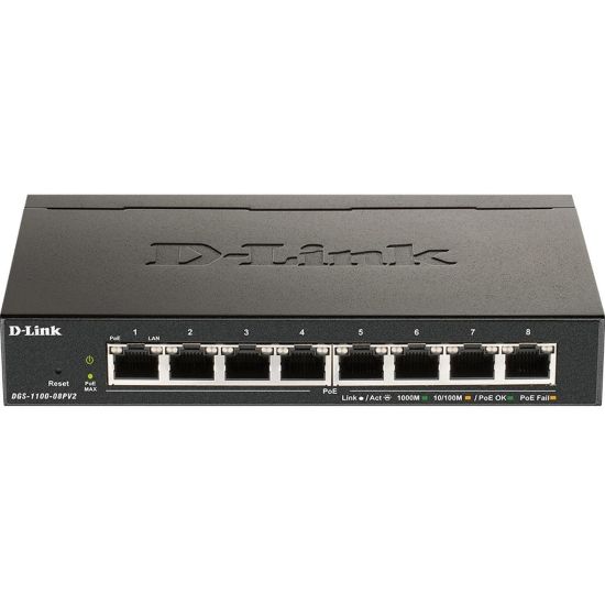 Picture of D-Link DGS-1100-08PV2 Ethernet Switch - 8 Ports - Manageable - Gigabit Ethernet - 1000Base-T - 2 Layer Supported - 77.90 W Power Consumption - 64 W PoE Budget - Twisted Pair - PoE Ports - Desktop - Lifetime Limited Warranty