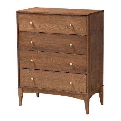 Picture of Baxton Studio Landis 4-Drawer Chest, 37-3/4inH x 30inW x 15-3/4inD, Ash Walnut/Gold