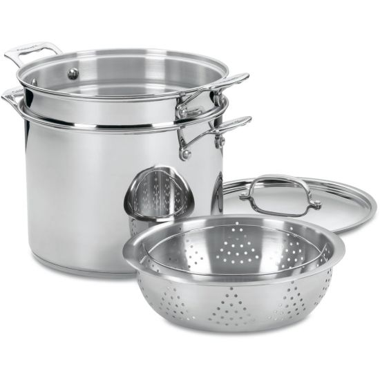 Picture of Cuisinart 77412 Stockpot - 12 quart Stockpot, Pasta Insert, Steamer Basket - Stainless Steel - Dishwasher Safe - Oven Safe