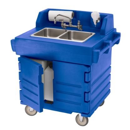 Picture of Cambro CamKiosk Hand Sink Cart With Double Sink, 45-1/2inH x 33inW x 40-9/16inD, Navy Blue