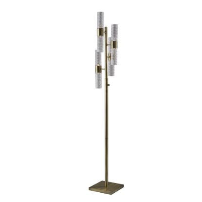 Picture of Adesso Harriet 4-Light LED Floor Lamp, 67inH, Clear Shade/Antique Brass Base