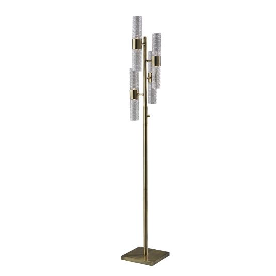 Picture of Adesso Harriet 4-Light LED Floor Lamp, 67inH, Clear Shade/Antique Brass Base