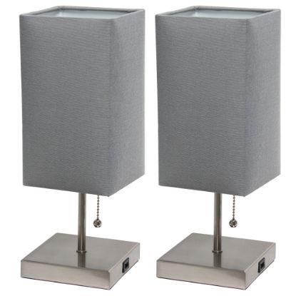 Picture of Simple Designs Petite Stick Lamps With USB Charging Port, Gray Shade/Brushed Nickel Base, Set Of 2 Lamps