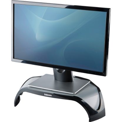 Picture of Fellowes Smart Suites height Adjustable Corner Monitor Riser, 5.13inH x 18.50inW x 12.50inD, Black/Silver