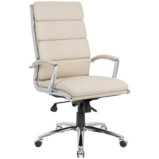 Picture of Boss Office Products Ergonomic CaressoftPlus High-Back Executive Chair, Beige/Chrome