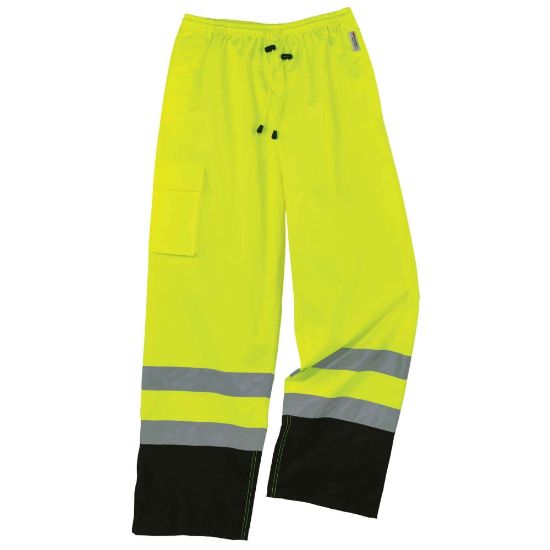 Picture of Ergodyne GloWear 8915BK Class E Polyester Hi-Vis Rain Pants, Large, Lime/Black