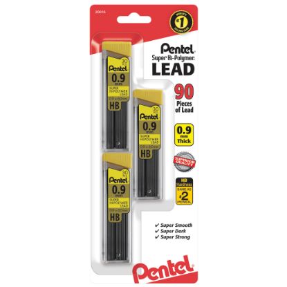 Picture of Pentel Super Hi-Polymer Leads, 0.9 mm, HB, 30 Leads Per Tube, Pack Of 3 Tubes