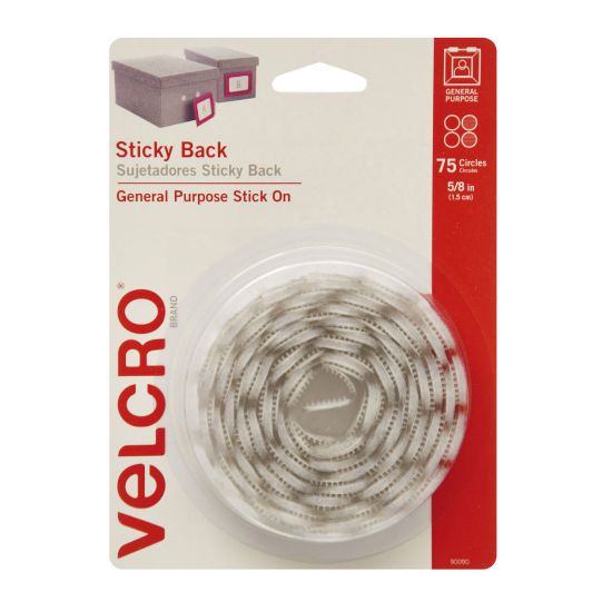 Picture of VELCRO Brand STICKY BACK Fasteners, Coins, 5/8in, White, Pack Of 75