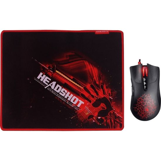 Picture of Bloody Gaming 8 Button V3 Gaming Mouse Mat Bundle - Optical - Cable - Black - 1 Pack - USB 3.0 - 4000 dpi - Scroll Wheel - 8 Button(s) - Right-handed Only