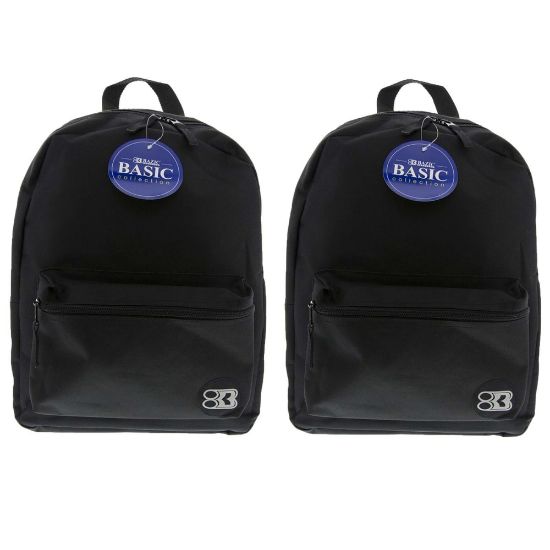 Picture of BAZIC Products 16in Basic Backpacks, Black, Pack Of 2 Backpacks