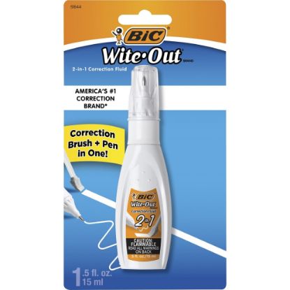 Picture of BIC Wite-Out Wite Out 2-in1 Correction Fluid - Tip, Brush Applicator - 0.51 fl oz - White - Quick Drying - 1 Each