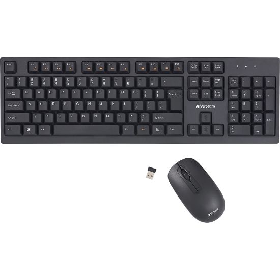 Picture of Verbatim Wireless Keyboard and Mouse - USB Type A Wireless Bluetooth 2.40 GHz Keyboard - USB Type A Wireless Mouse - Optical - 1000 dpi - Multimedia Hot Key(s) - Symmetrical - AA, AAA - Compatible with Windows, Mac