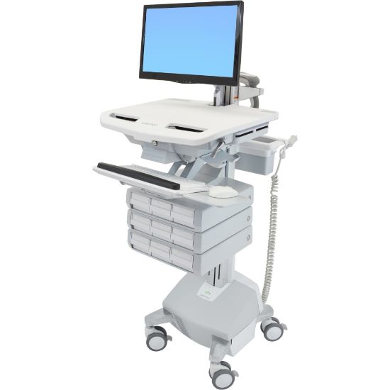 Picture of Ergotron StyleView Cart with LCD Arm, LiFe Powered, 9 Drawers (3x3) - 9 Drawer - 33 lb Capacity - 4 Casters - Aluminum, Plastic, Zinc Plated Steel - White, Gray, Polished Aluminum