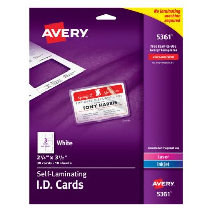 Picture of Avery Laminated I.D. Cards, Box Of 30