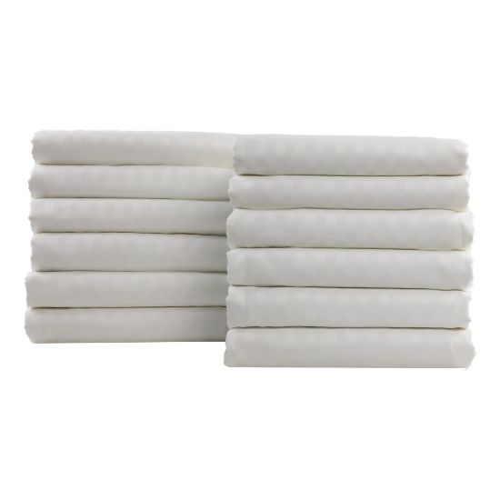 Picture of 1888 Mills Lotus Satin Stripe Twin Flat Sheets, 72in x 120in, White, Pack Of 24 Sheets