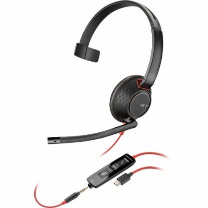 Picture of Poly Blackwire 5210 Monaural USB-C Headset + 3.5mm Plug + USB-C/A Adapter - Microsoft Teams Certification - Mono - USB Type C, Mini-phone (3.5mm) - Wired - 32 Ohm - On-ear - Monaural - Ear-cup - 7.10 ft Cable