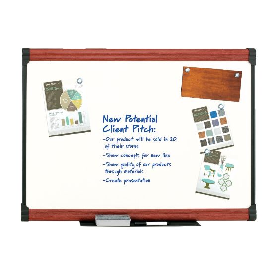 Picture of FORAY Porcelain Magnetic Dry-Erase Whiteboard, 48in x 72in, Mahogany Finish Frame