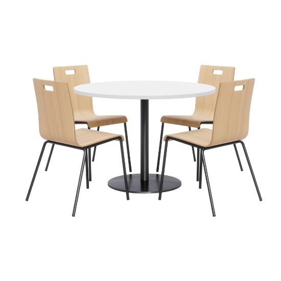 Picture of KFI Studios Proof Round Dining Table With 4 Jive Dining Chairs, White/Black Table, Natural/Black Chairs