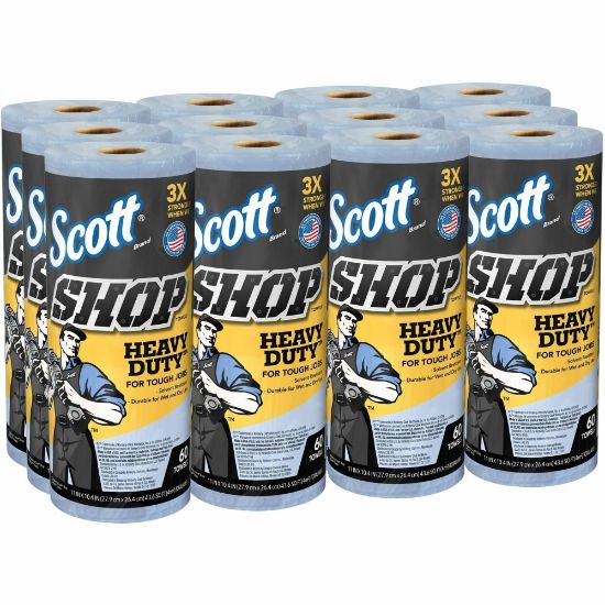 Picture of Scott Heavy Duty Shop Towels - 11in x 10.40in - 60 Sheets/Roll - Blue - Hydroknit - 12 / Carton