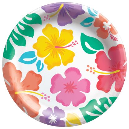 Picture of Amscan Summer Hibiscus Round Paper Plates, 6-3/4in, Multicolor, 50 Plates Per Pack, Set Of 2 Packs