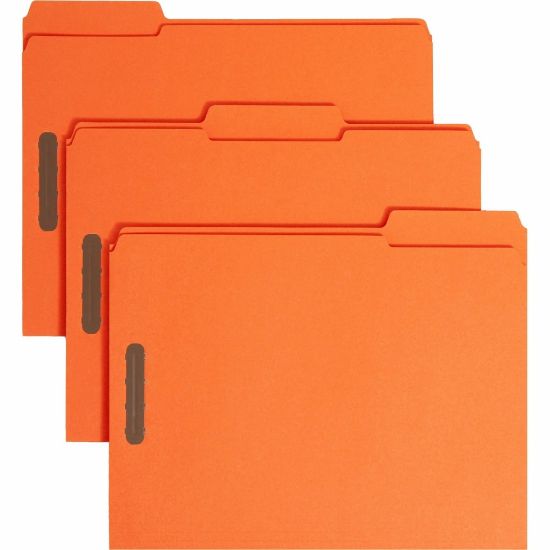 Picture of Smead Color Fastener Folders With Reinforced Tabs, 8 1/2in x 11in, Letter Size, 1/3 Tab Cut, Orange, Box Of 50 Folders