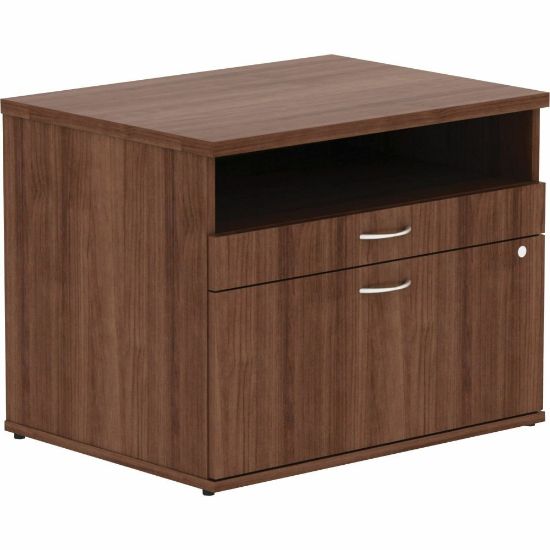 Picture of Lorell Relevance 30inW File Cabinet Computer Desk Credenza With Open Shelf, Walnut