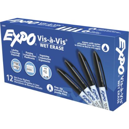 Picture of EXPO Vis-a-Vis Wet-Erase Fine-Tip Markers, Black, Box Of 12