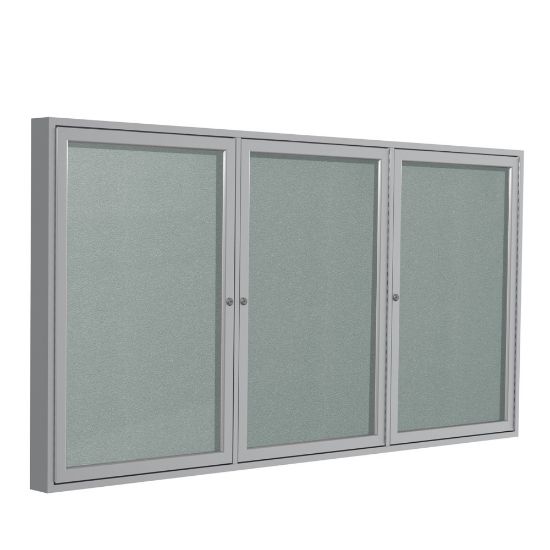 Picture of Ghent 3 Door Enclosed Vinyl Bulletin Board, Satin Aluminum Frame, 48inH x 96inW, Silver