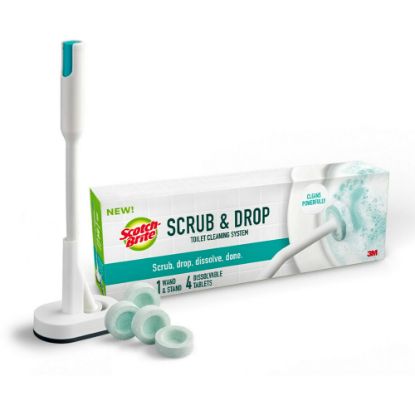 Picture of Scotch-Brite Scrub & Drop Toilet Bowl Cleaner System, 50% Recycled, 1 Toilet Wand, 1 Stand, and 4 Disposable Toilet Cleaner Tablets