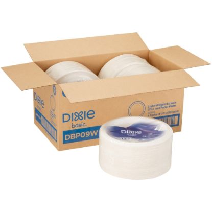 Picture of Dixie Basic 8-1/2in Lightweight Paper Plates by GP Pro - 125 / Pack - Microwave Safe - White - Paper Body - 4 / Carton