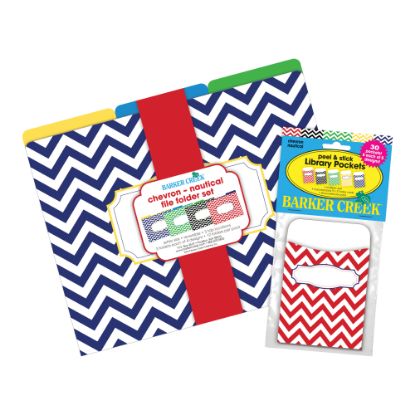 Picture of Barker Creek Folder/Pocket Set, 9in x 12in, Chevron Nautical, Set of 42