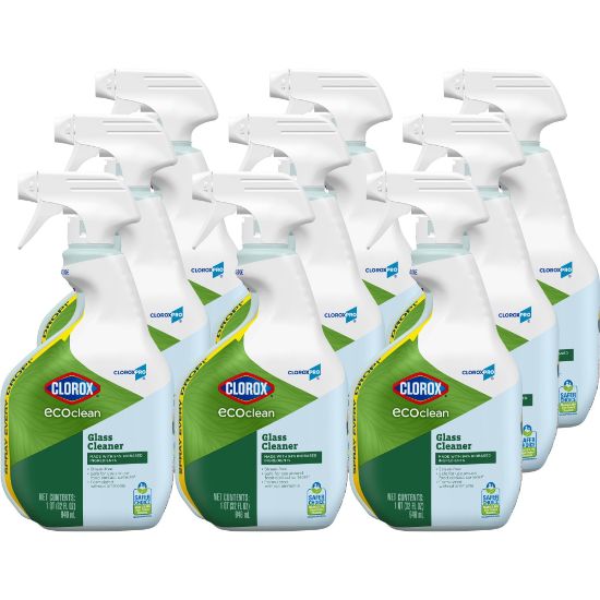 Picture of Clorox CloroxPro EcoClean Glass Cleaner Spray Bottles, 32 Oz, Pack Of 9 Bottles