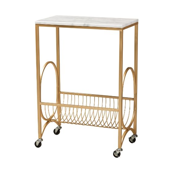 Picture of Baxton Studio Jacek Wine Cart, 29-1/4inH x 20inW, White/Gold