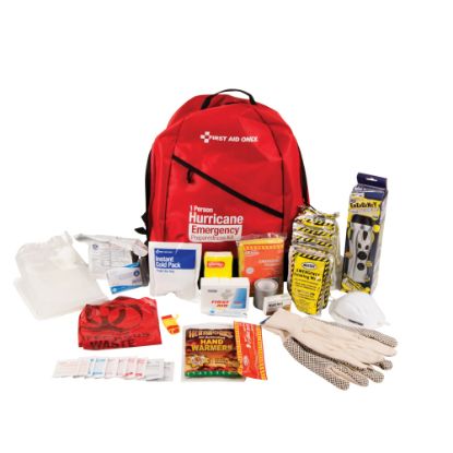 Picture of First Aid Only Emergency Preparedness Hurricane Backpack, 1 Person, Red, 45 Pieces