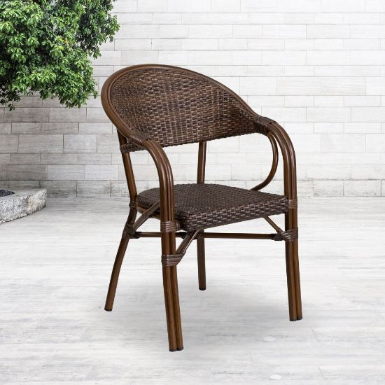 Picture of Flash Furniture Milano Rattan Restaurant Patio Chair, Cocoa Rattan/Brown Bamboo