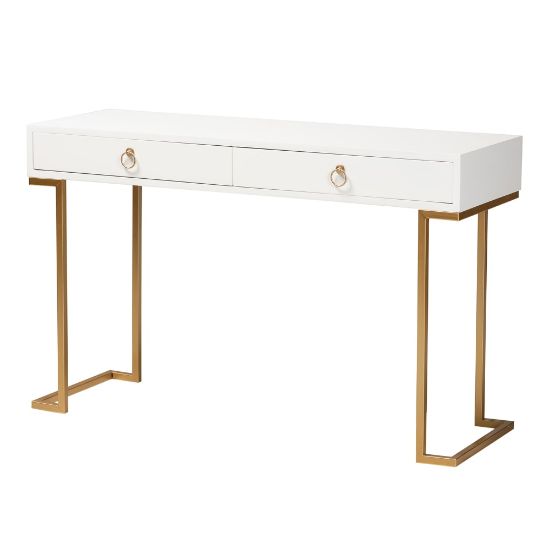 Picture of Baxton Studio Beagan 2-Drawer Console Table, 29-1/2inH x 47-1/4inW x 15-3/4inD, White/Gold