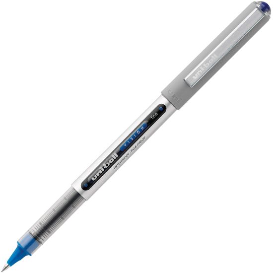 Picture of uni-ball Vision Liquid Ink Rollerball Pen, Fine Point, 0.7 mm, Gray Barrel, Blue Ink