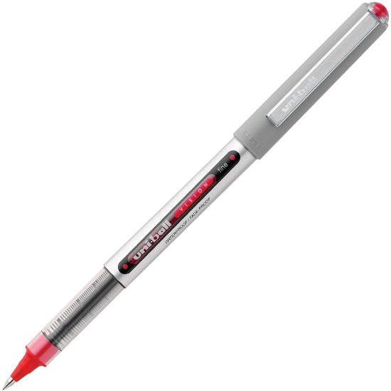 Picture of uni-ball Vision Liquid Ink Rollerball Pen, Fine Point, 0.7 mm, Gray Barrel, Red Ink