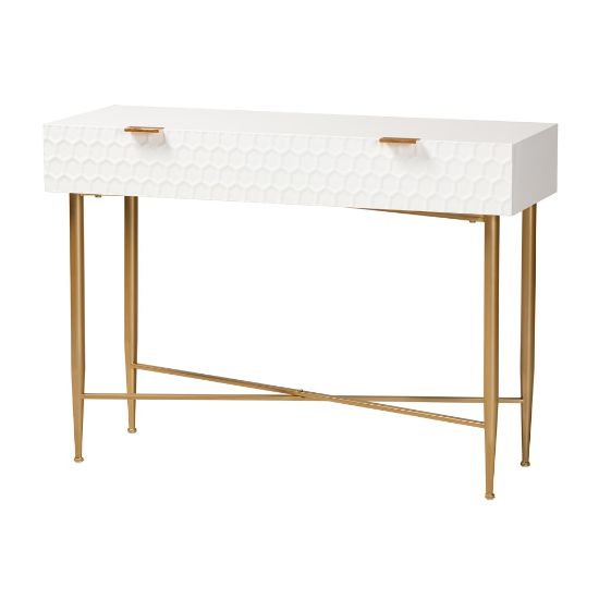 Picture of Baxton Studio Galia 1-Drawer Console Table, 29-15/16inH x 41-3/4inW x 15inD, White/Gold