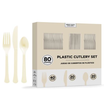 Picture of Amscan 8016 Solid Heavyweight Plastic Cutlery Assortments, Vanilla Creme, 80 Pieces Per Pack, Set Of 2 Packs