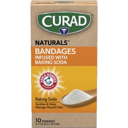 Picture of Curad Naturals Bandages Infused With Baking Soda, 4in x 4in, Beige, 10 Bandages Per Pack, Set Of 24 Packs