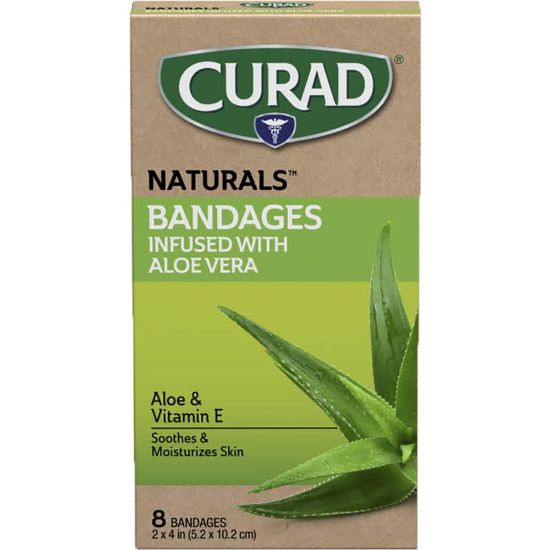 Picture of Curad Naturals Bandages Infused With Aloe Vera, 2in x 4in, Beige, 8 Bandages Per Pack, Set Of 24 Packs