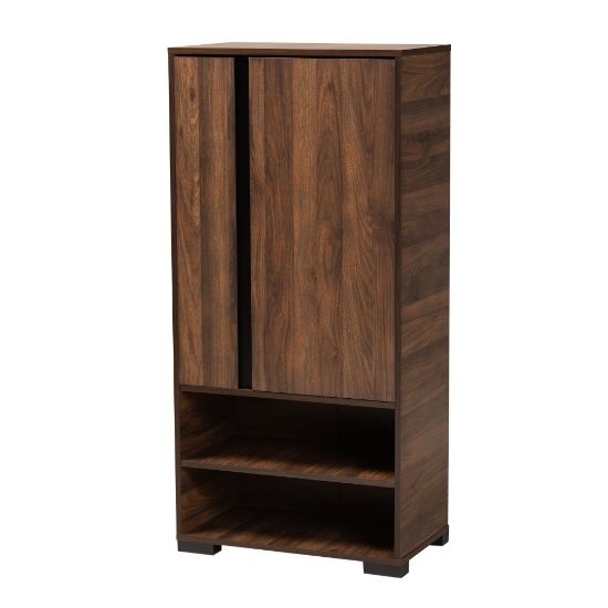 Picture of Baxton Studio Raina 24inW 2-Door Shoe Storage Cabinet, Walnut Brown/Black