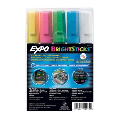 Picture of EXPO Bright Sticks Wet-Erase Fluorescent Markers, Assorted Colors, Pack Of 5