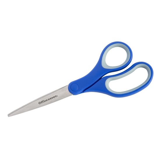 Picture of Office Depot Brand Soft Handle Stainless Steel Scissors, 8in, Straight, Blue/Gray