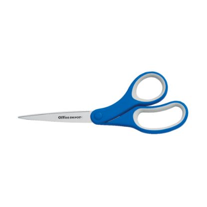 Picture of Office Depot Brand Soft Handle Stainless-Steel Scissors, 8in, Bent, Blue/Gray