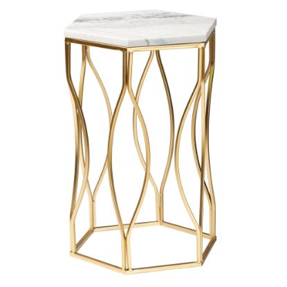 Picture of Baxton Studio Kalena End Table With Marble Tabletop, 20-15/16inH x 14-1/4inW x 12-7/16inD, Gold