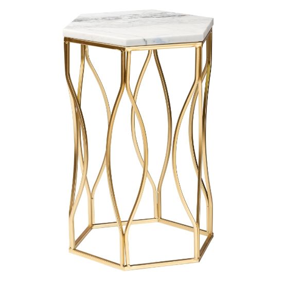 Picture of Baxton Studio Kalena End Table With Marble Tabletop, 20-15/16inH x 14-1/4inW x 12-7/16inD, Gold