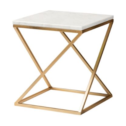 Picture of Baxton Studio Hadley End Table With Marble Tabletop, 16-1/4inH x 13-13/16inW x 13-13/16inD, Gold