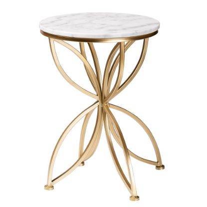 Picture of Baxton Studio Jaclyn End Table With Marble Tabletop, 22inH x 15-7/16inW x 15-7/16inD, Gold